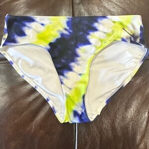 Athleta full coverage swim bottoms Size Medium yellow., white & blue tie dye